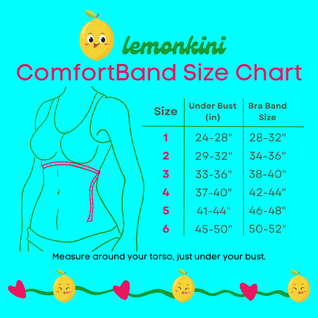 Comfort Band Bikini Base Size chart find the perfect bikini top fit for all bikini body type plus size large chest bikini tops - Lemonkini
