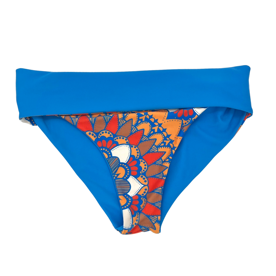 High Waist Reversible Bikini Bottom Retro Print Fold Over Waistband  for plus size bikini all sizes Front View - Lemonkini