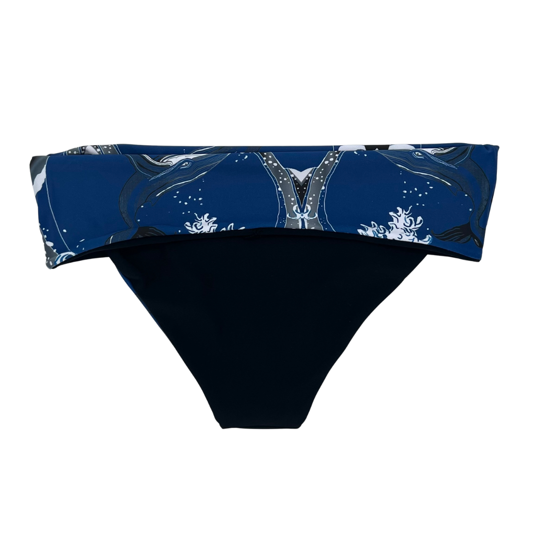 High Waist Reversible Bikini Bottom Black Folded Waistband Back View - Lemonkini