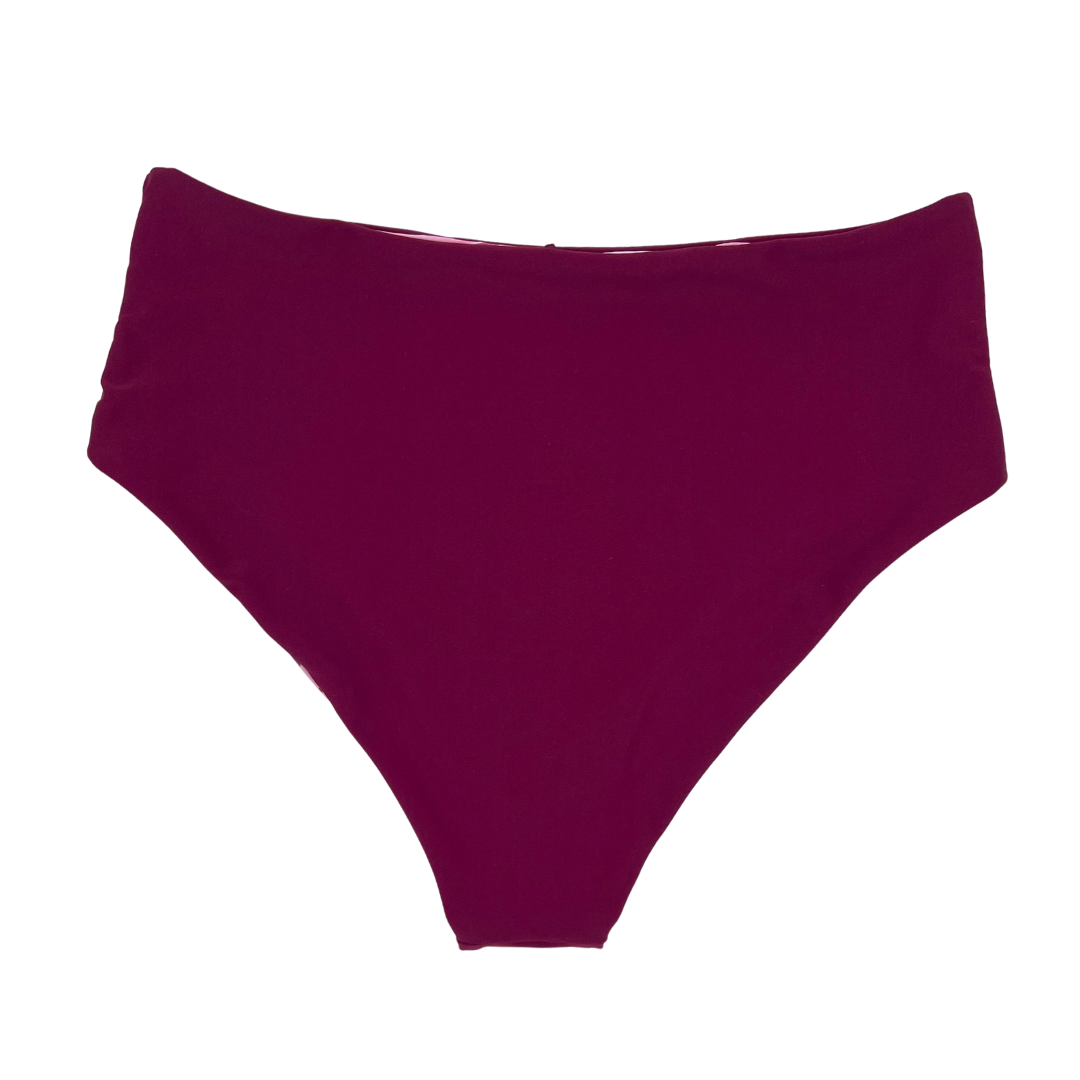 High Waist Reversible Bikini Bottom Cerise Back View  - Lemonkini