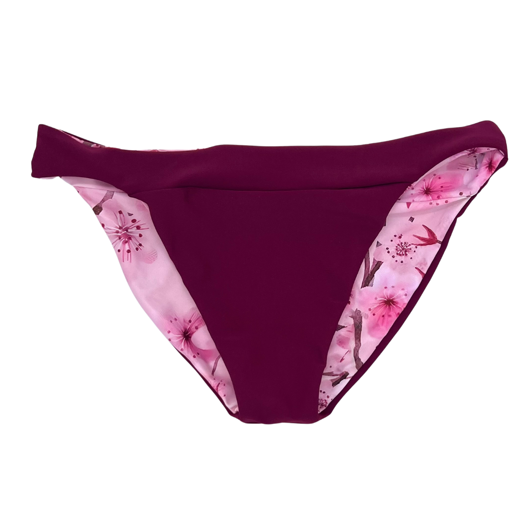 Mod Bikini Bottom Moderate Coverage Cerise Reversible Front View  - Lemonkini