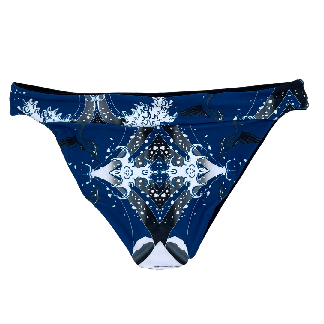 Mod Bikini Bottom Moderate Coverage Whale Print Reversible Back View  - Lemonkini