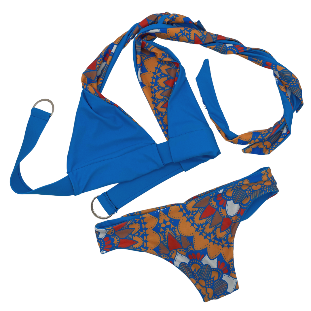 Tri Fit Bikini Tops Comfort Band comfort support for large bust big boobs Cheeky Bottom Azure Retro- Lemonkini