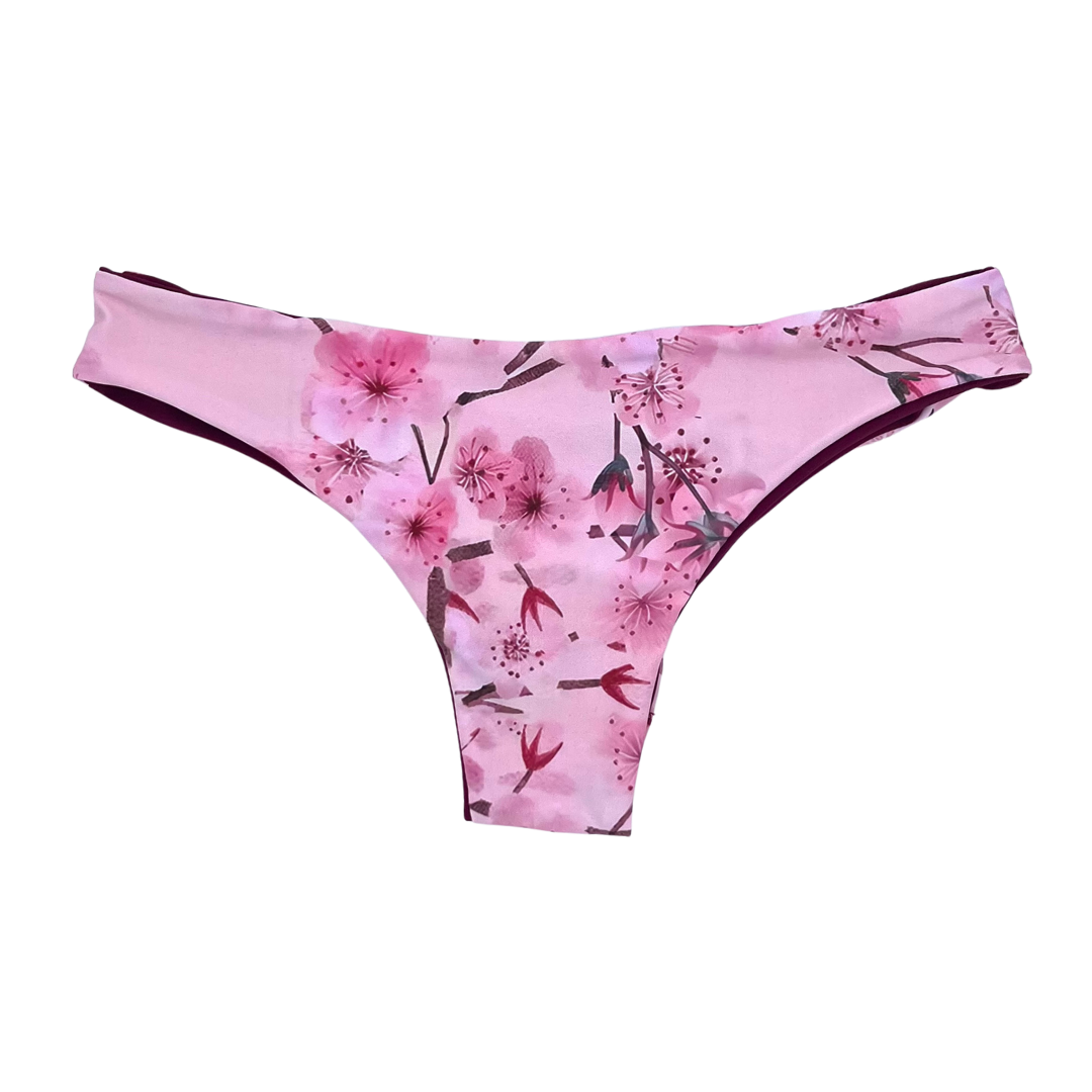 Cheeky Reversible Bikini Bottom Front Cute Bikini Bottoms Cherry Blossom - Lemonkini