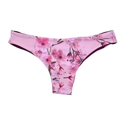Cheeky Reversible Bikini Bottom Front Cute Bikini Bottoms Cherry Blossom - Lemonkini