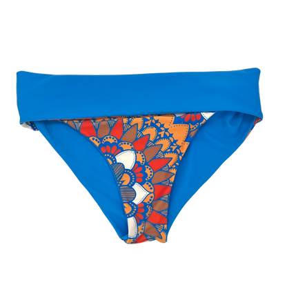 High Waist Reversible Bikini Bottom Retro Print Fold Over Waistband  for plus size bikini all sizes Front View - Lemonkini
