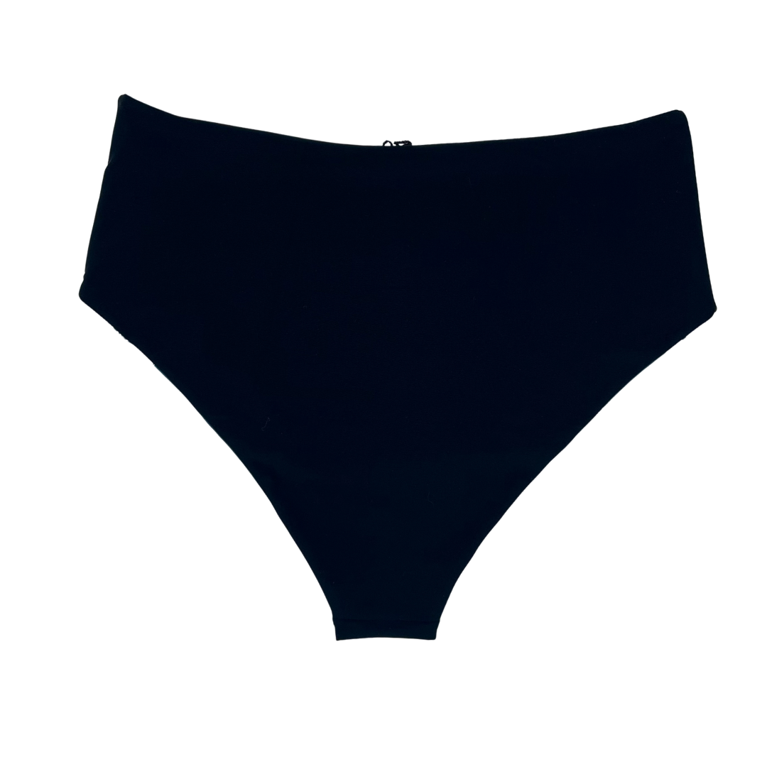 High Waist Reversible Bikini Bottom Black Back View - Lemonkini