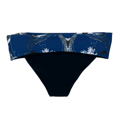 High Waist Reversible Bikini Bottom Black Folded Waistband Back View - Lemonkini