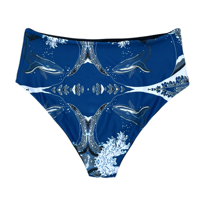 High Waist Reversible Bikini Bottom Whale Print Back View - Lemonkini