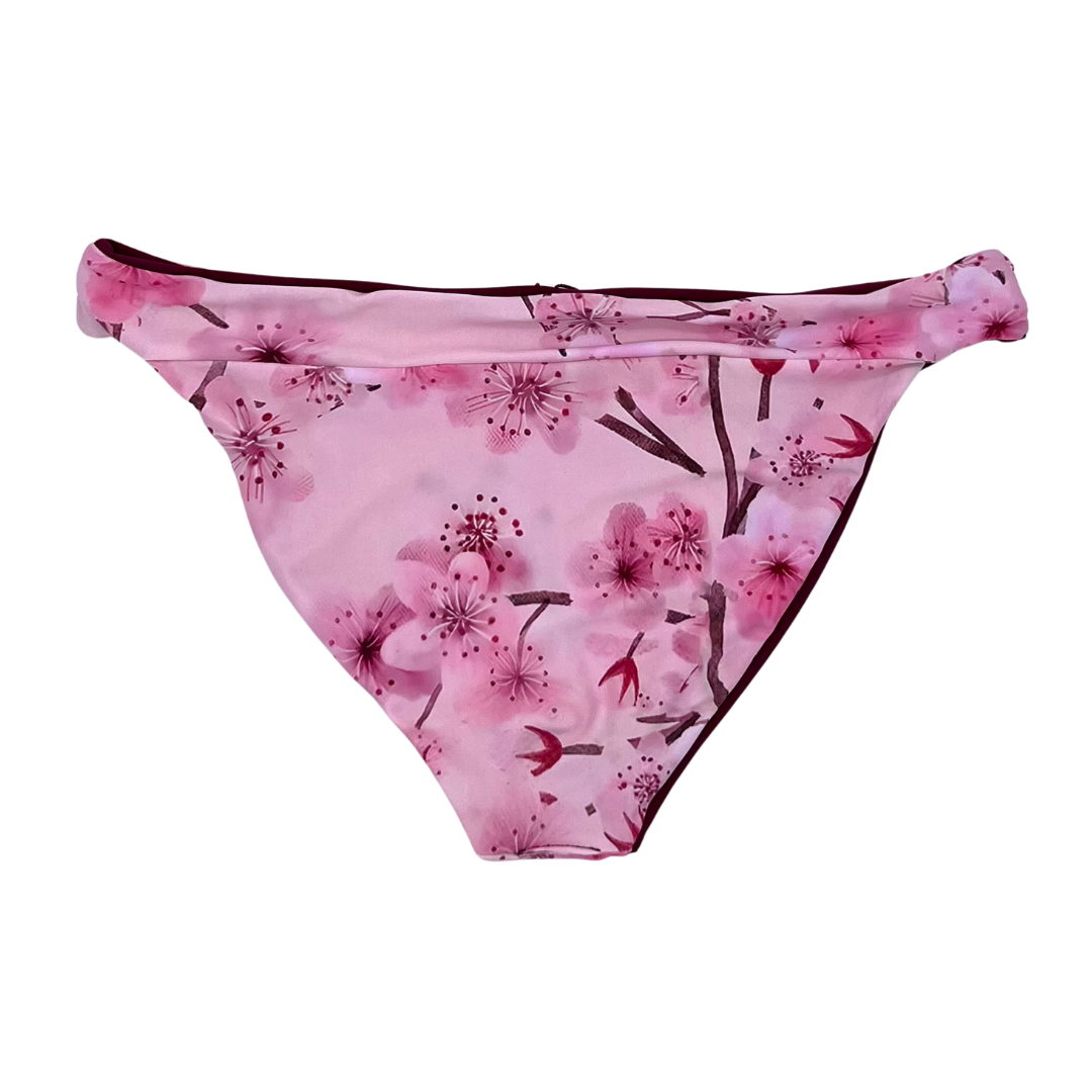 Mod Bikini Bottom Moderate Coverage Cherry Blossom Print Reversible Back View  - Lemonkini