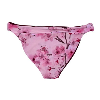 Mod Bikini Bottom Moderate Coverage Cherry Blossom Print Reversible Back View  - Lemonkini
