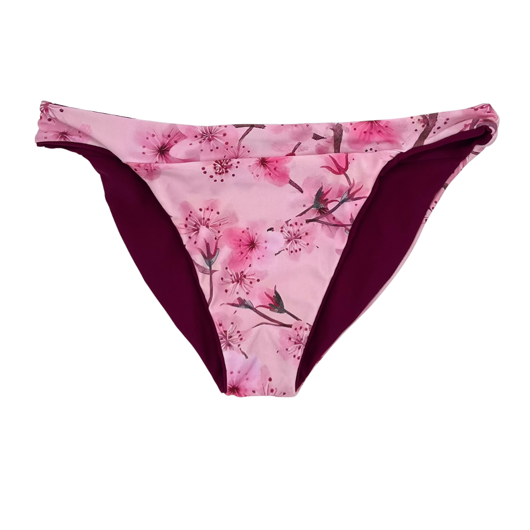 Mod Bikini Bottom Moderate Coverage Cherry Blossom Print Reversible Front View  - Lemonkini